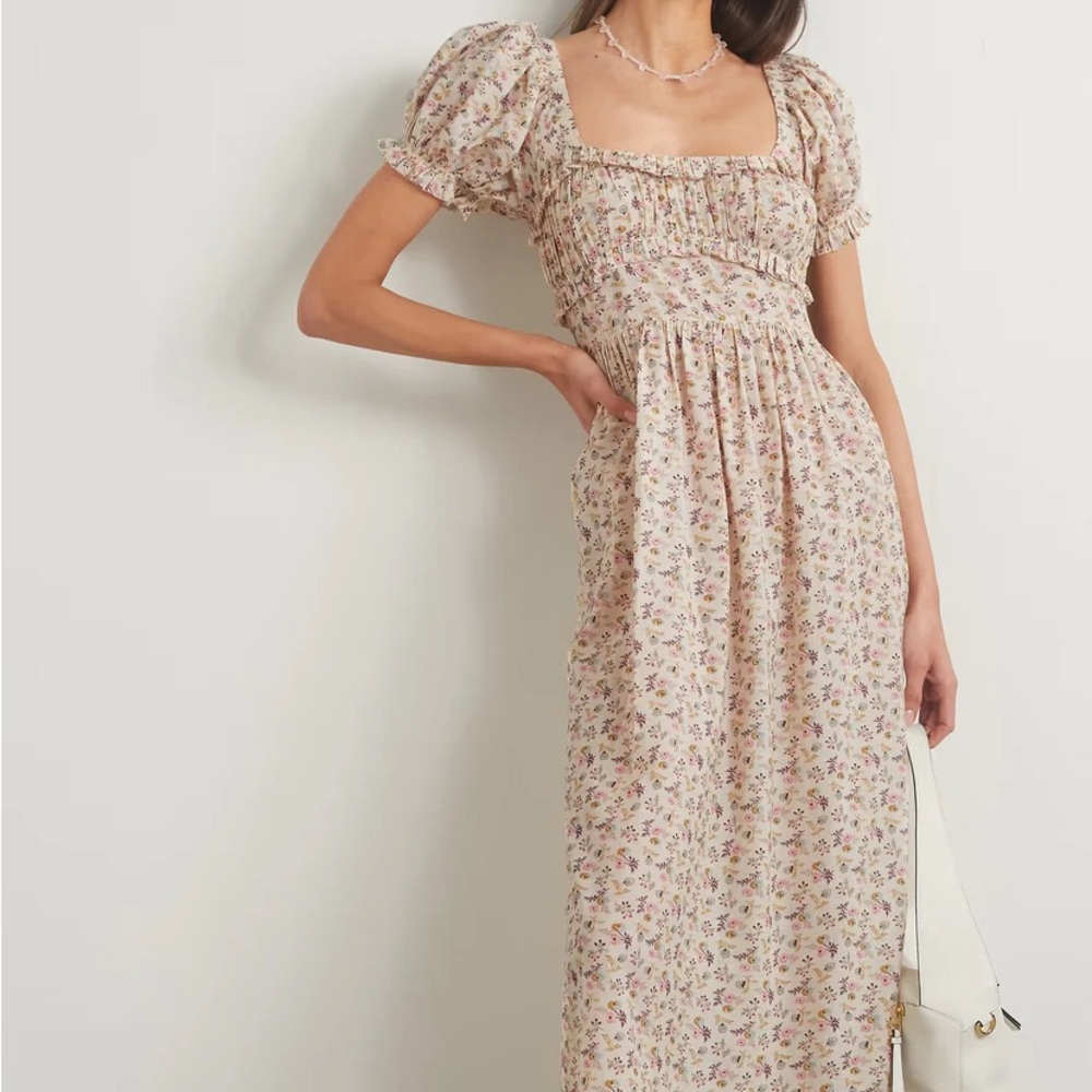 DÔEN Gia ruffled floral-print organic cotton-blend voile midi dress small